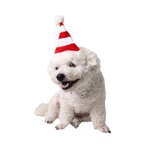 Plush Puppies Red & White Striped Dog Pet Christmas Hat | OS | Adjustable Strap